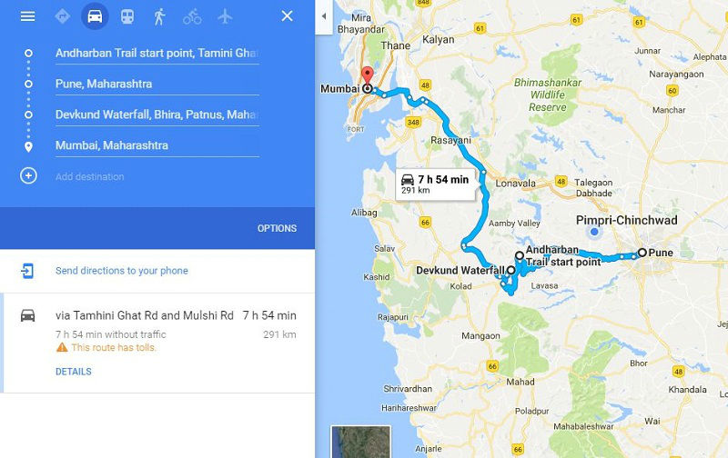 How to reach Andharban Jungle and Devkund Waterfall from Pune Mumbai