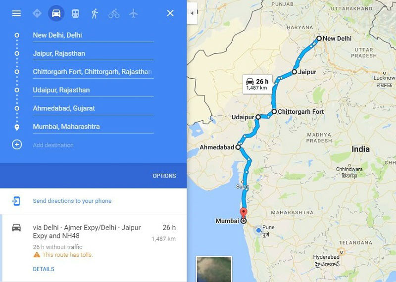 How to reach Chittorgarh Fort from Delhi jaipur udaipur ahmedabad mumbai