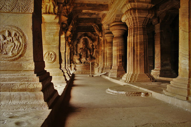 badami caves inside view karnataka