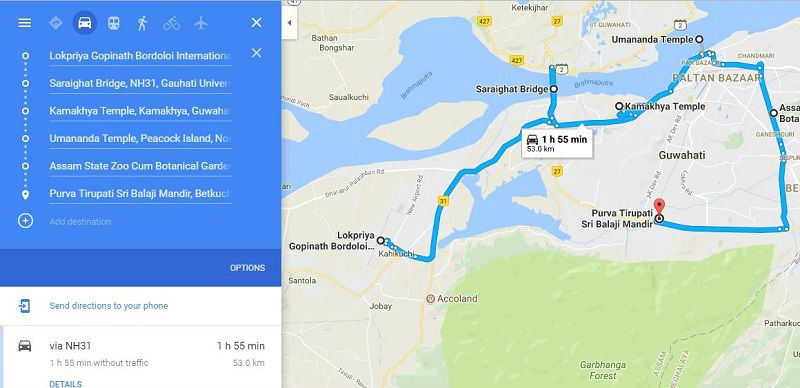must see places map of Guwahati Assam