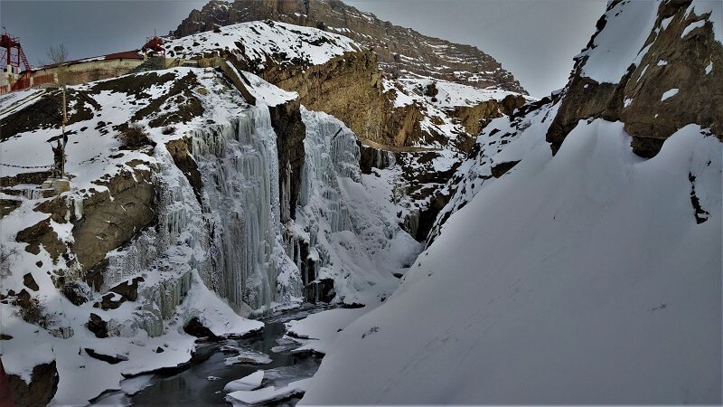 Frozen Waterfall at Spiti valley in winters