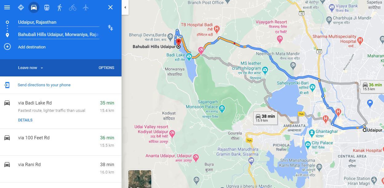 How to reach Bahubali hills from Udaipur