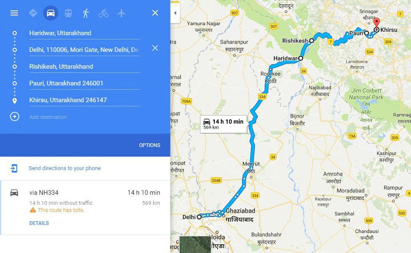 How to reach Khirsu from Delhi Haridwar Pauri