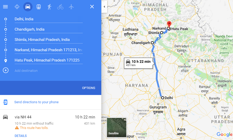 How to reach Narkanda from Delhi Chandigarh Shimla