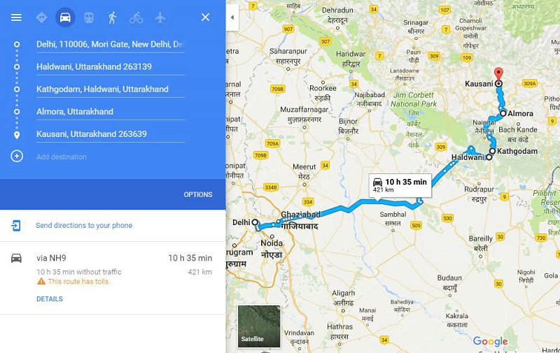 How to reach kausani from Delhi haldwani Kathgodam