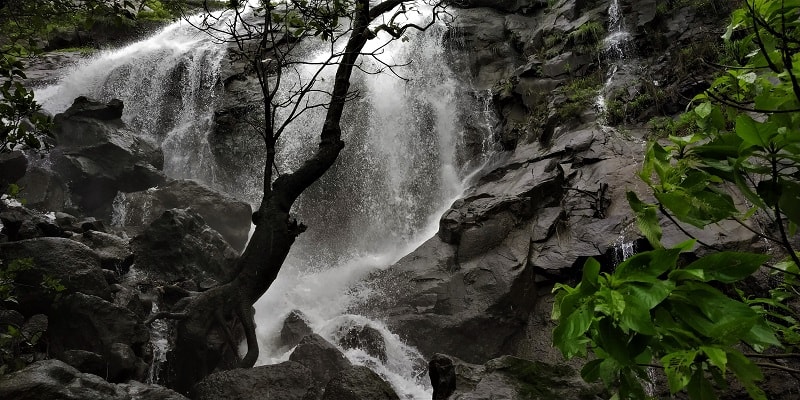 Huge waterfall at Rajmachi Fort Trek