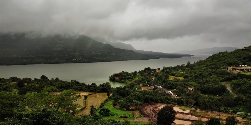 Mulshi lake as seen from Palase Waterfall Tamhini Ghat