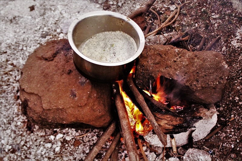 Preparing Tea at Rajgad Fort Trek