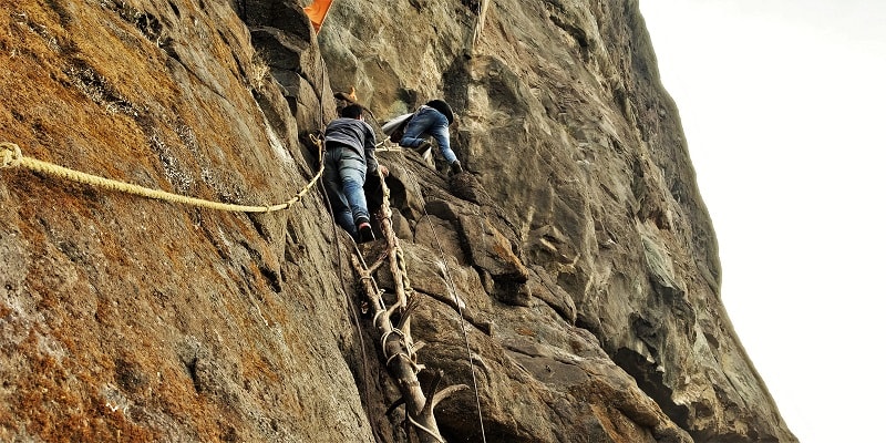 Rope fixing on Dhak Bahiri Cave trek trail