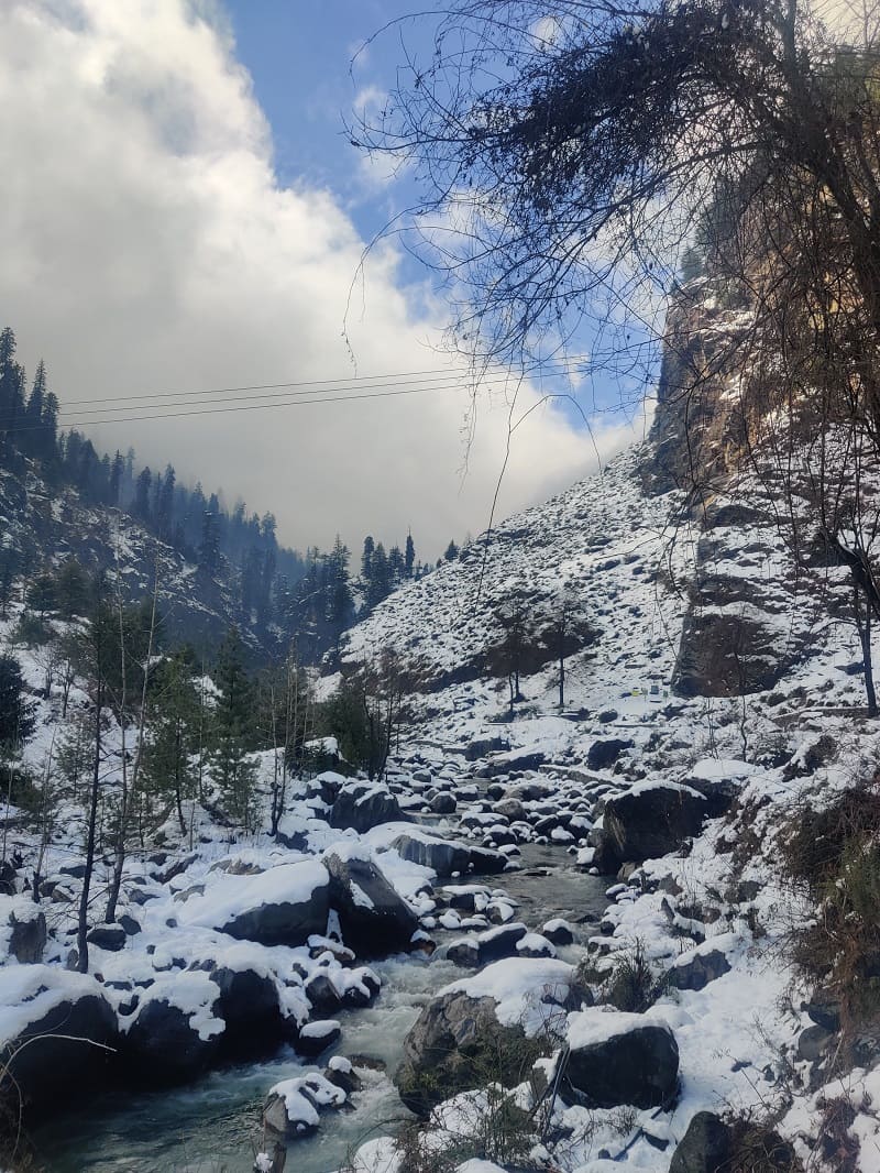 Snow covered Kharma valley old manali