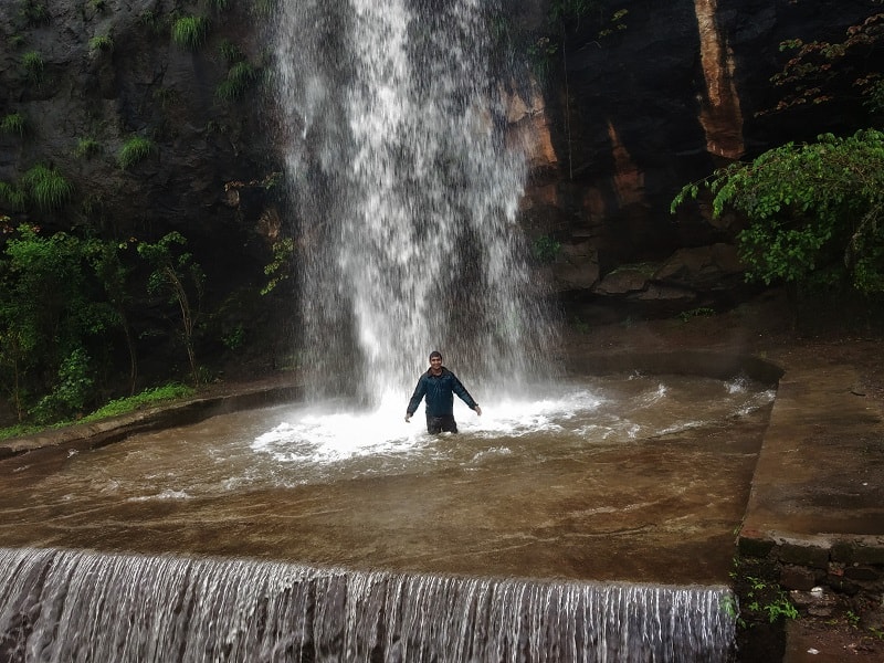 Taking bath in Jagtap Waterfall Mau