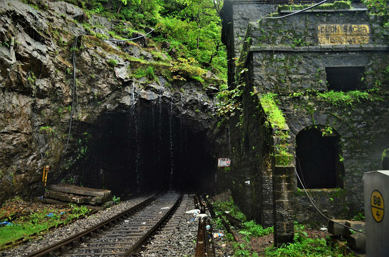 Tunnel start on Dudhsagar Waterfall Trek