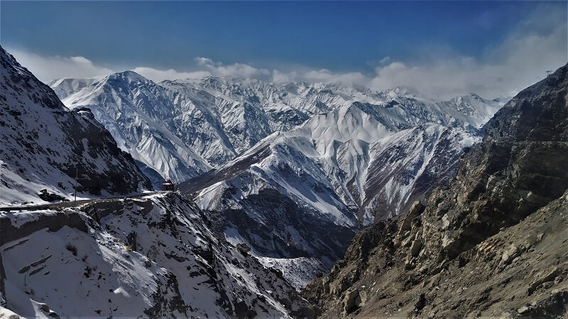 snow covered mounatins as seen enroute Spiti valley in winters